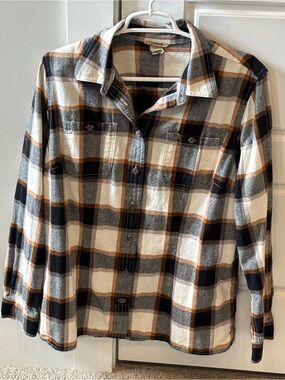 Women’s Duluth Trading Co Plaid Button-Down Shirt - Cream, Black & Brown
